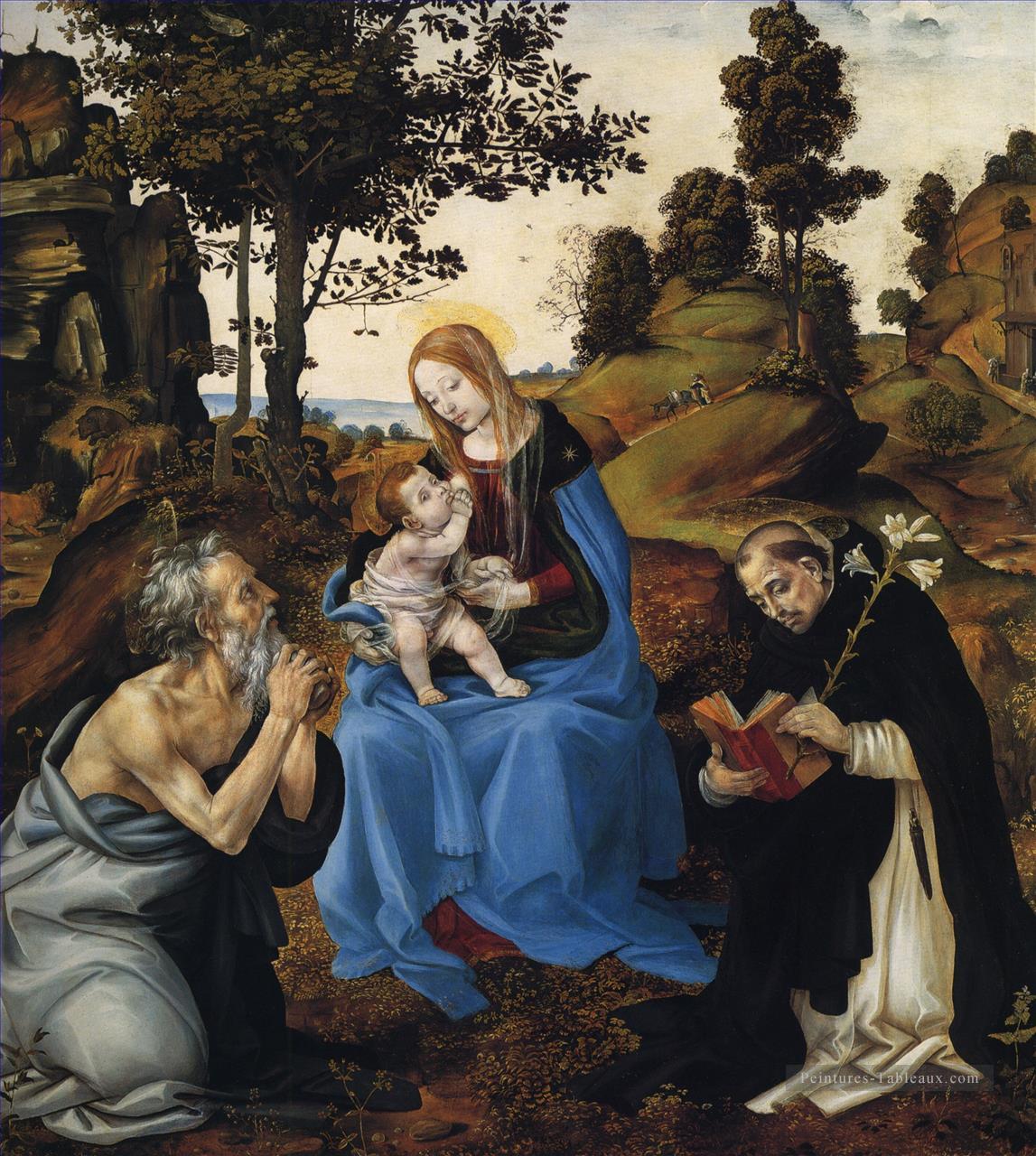 La Vierge et l’Enfant avec saint Jérôme et Dominic Christianisme Filippino Lippi Peintures à l'huile